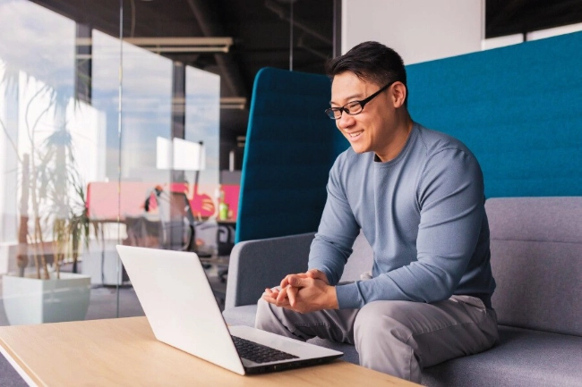 Young professional taking part in a private coaching session online